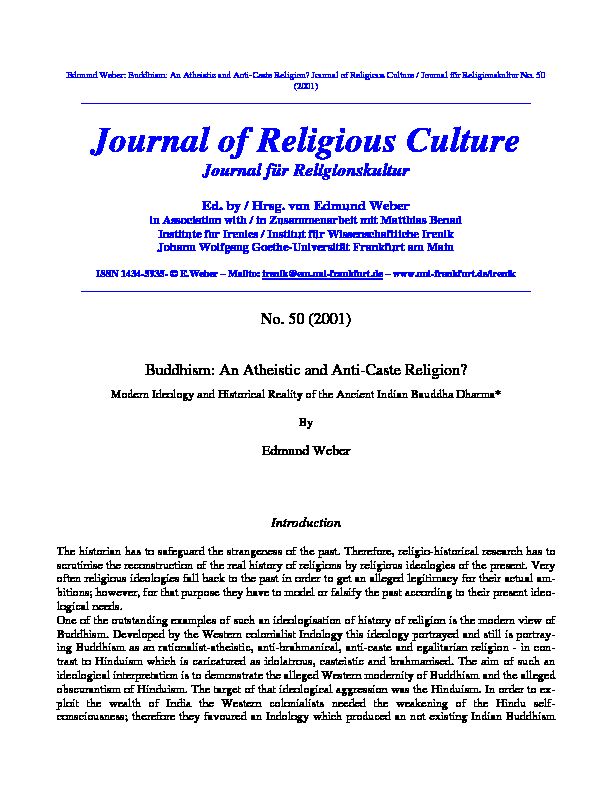 Edmund Weber: Buddhism: An Atheistic and Anti-Caste Religion