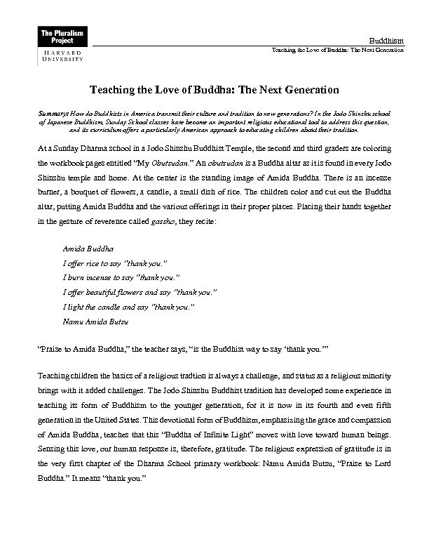 Teaching the Love of Buddha: The Next Generation