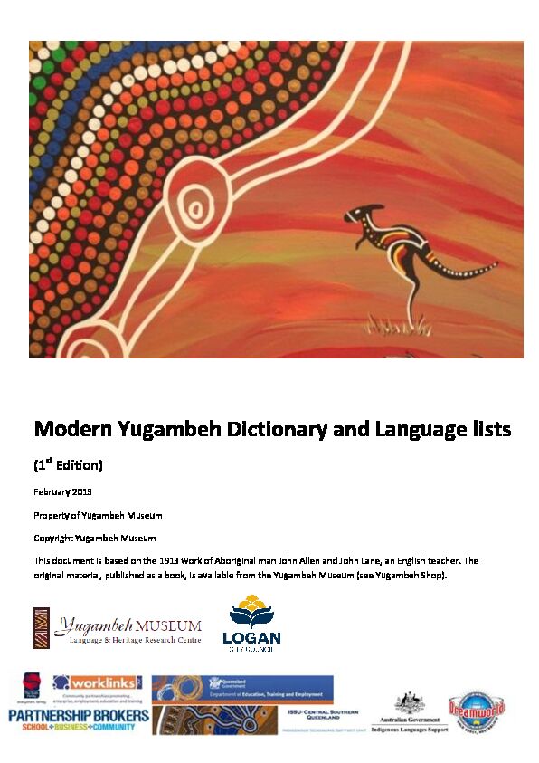 [PDF] Modern Yugambeh Dictionary and Language lists