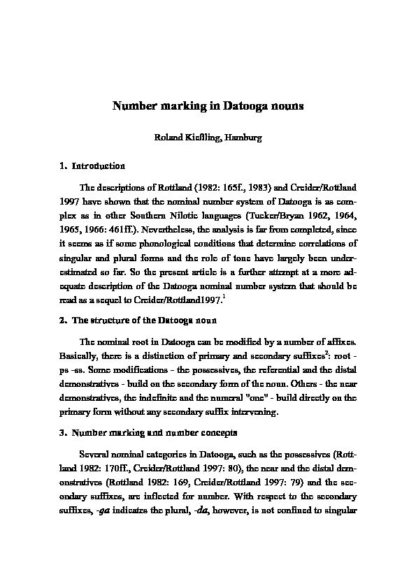 [PDF] Number marking in Datooga nouns