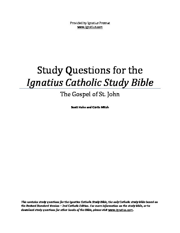 [PDF] Study Questions for the Ignatius Catholic Study Bible: The Gospel of