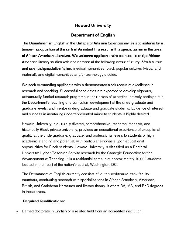 [PDF] Howard University Department of English - MLA Job List