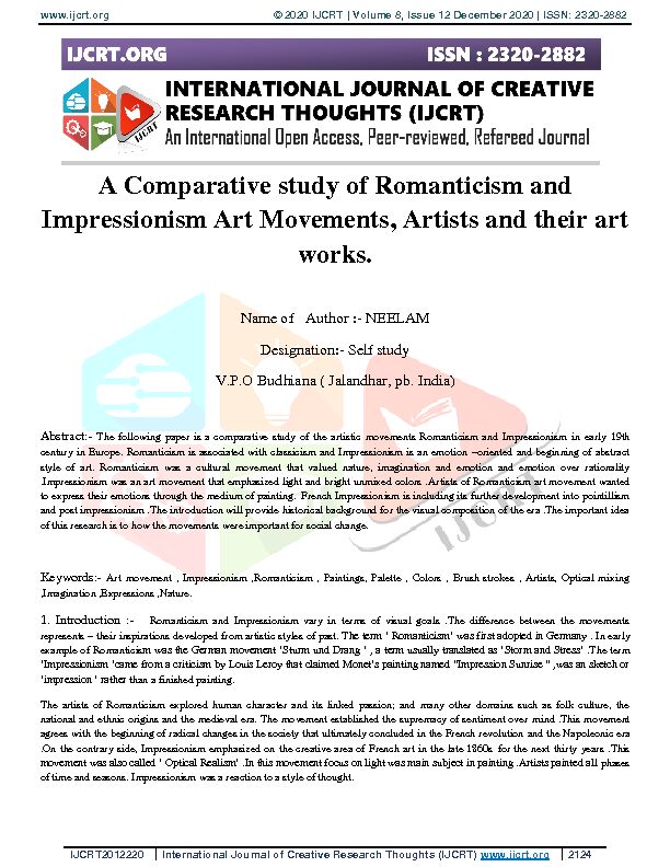 [PDF] A Comparative study of Romanticism and Impressionism Art