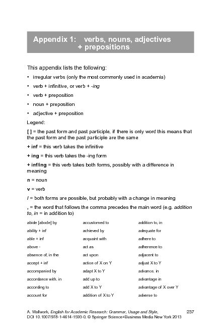 Appendix 1: verbs, nouns, adjectives   prepositions