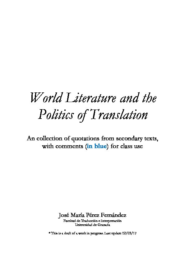 [PDF] World Literature and the Politics of Translation - DIGIBUG Principal