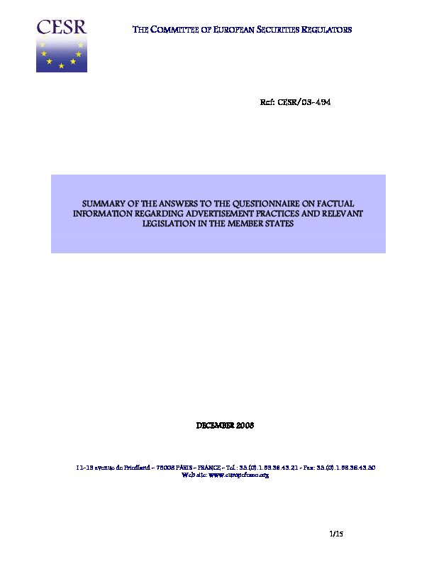 [PDF] the committee of european securities regulators - ESMA