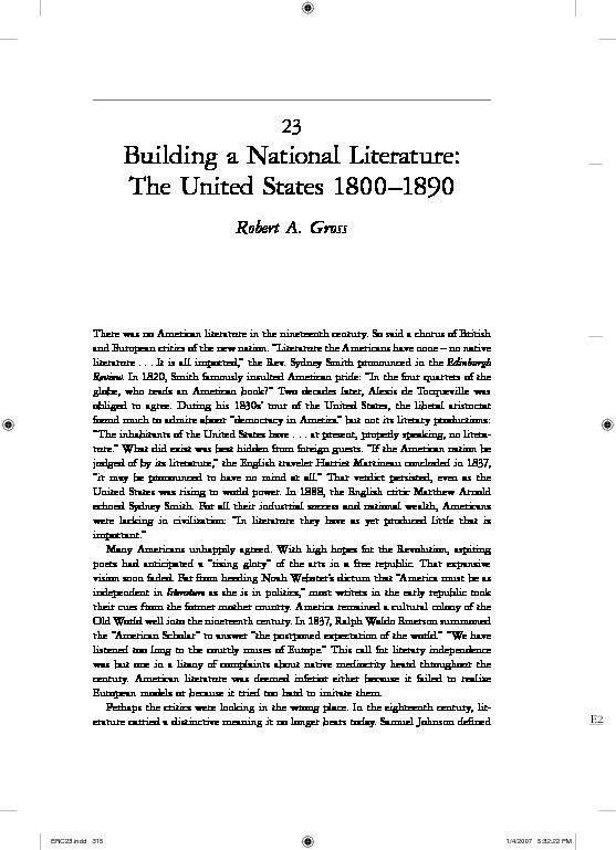 [PDF] Building a National Literature: The United States 1800–1890