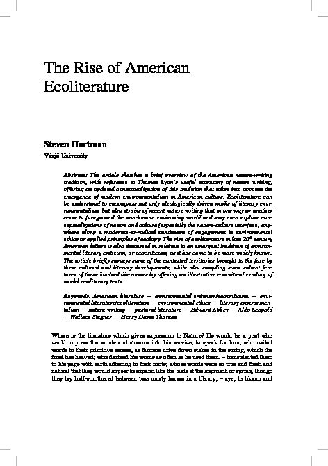 [PDF] The Rise of American Ecoliterature - DiVA portal