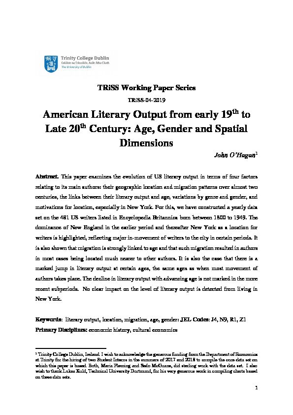 [PDF] American Literary Output from early 19 to Late 20 Century