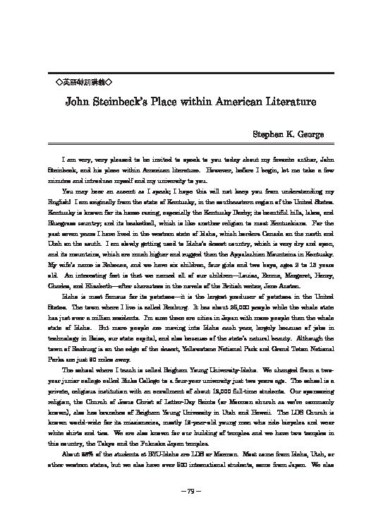[PDF] John Steinbecks Place within American Literature