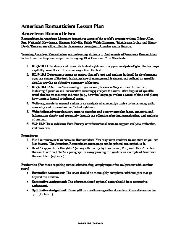 [PDF] American Romanticism Lesson Plan
