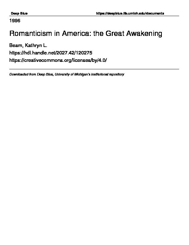 [PDF] Romanticism in America: the Great Awakening