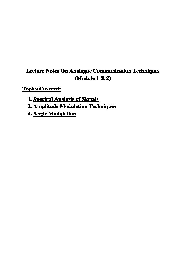 [PDF] Lecture Notes On Analogue Communication Techniques - VSSUT