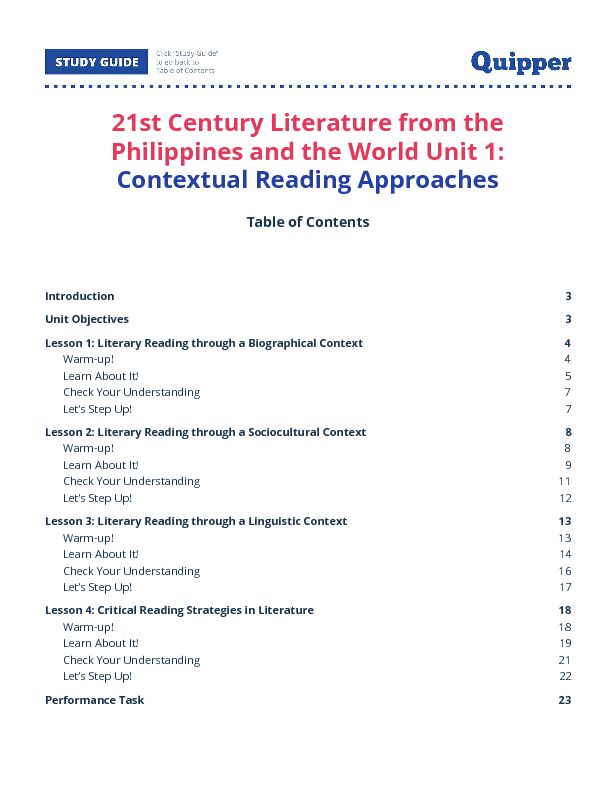 [PDF] 21st Century Literature from the Philippines and the World Unit 1