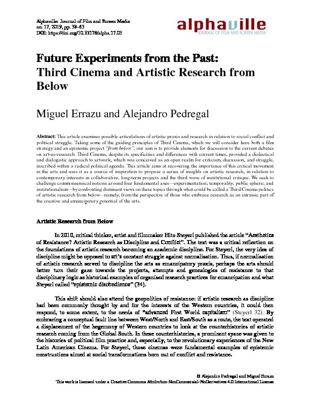 Future Experiments from the Past: Third Cinema and Artistic