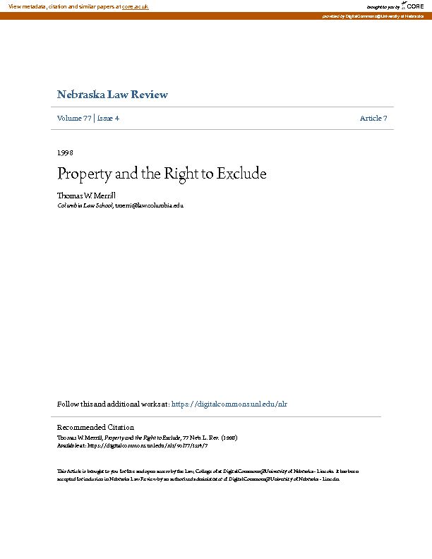 Property and the Right to Exclude - CORE