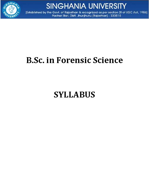 BSc in Forensic Science SYLLABUS - Singhania University