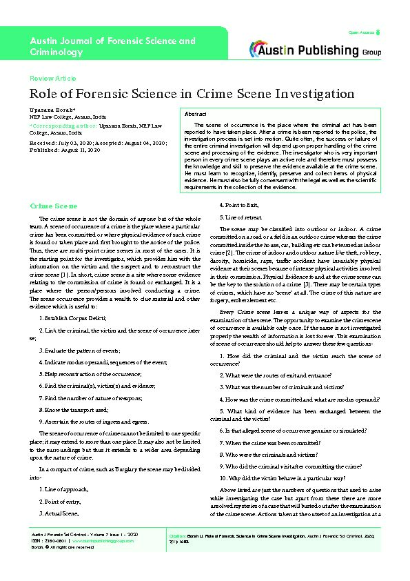 Role of Forensic Science in Crime Scene Investigation