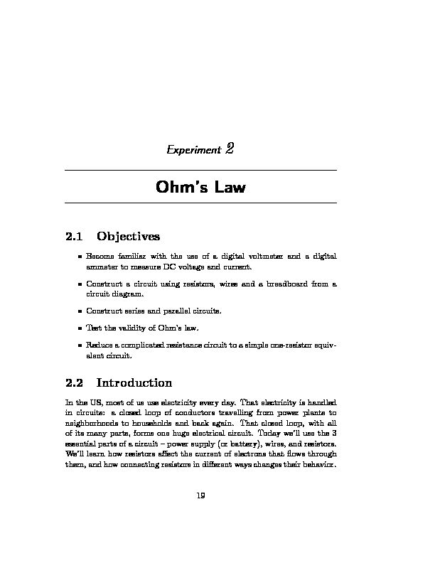 [PDF] Experiment 2 - Ohms Law