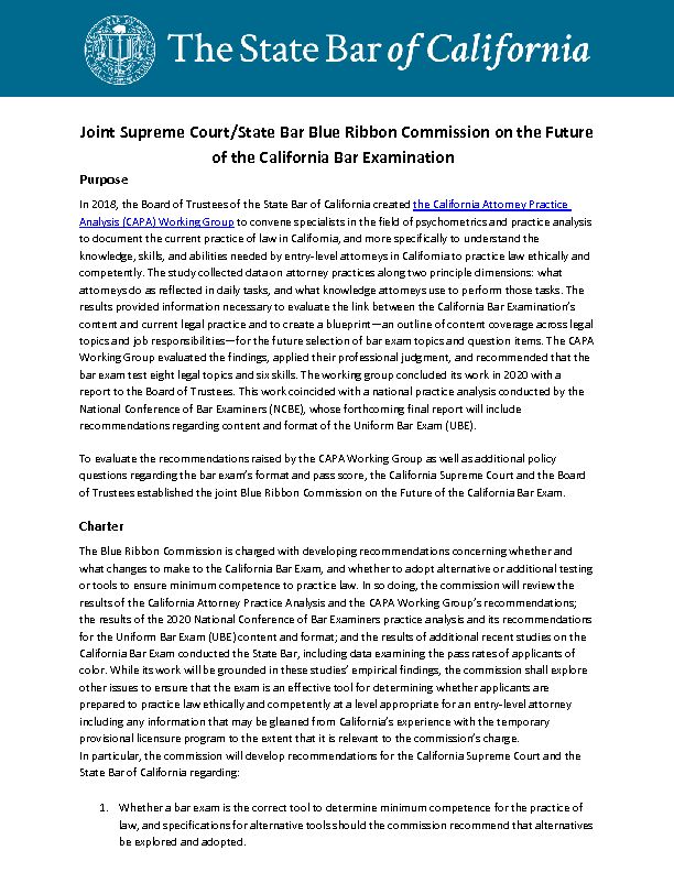 Joint Supreme Court/State Bar Blue Ribbon Commission on the