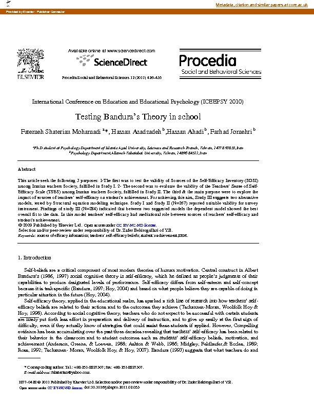 [PDF] Testing Banduras Theory in school - CORE