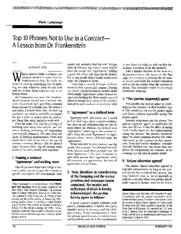 [PDF] Top 10 Phrases Not to Use in a Contract- A Lesson from Dr
