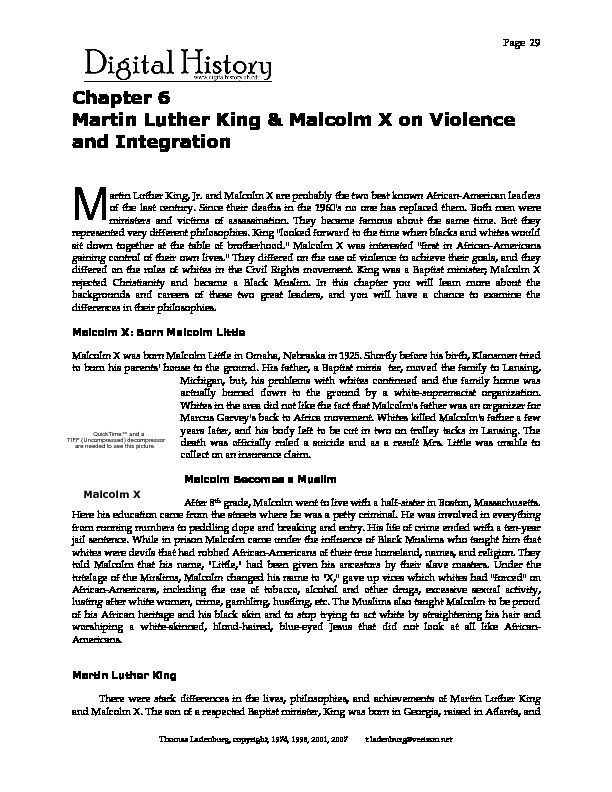 Chapter 6 Martin Luther King & Malcolm X on Violence and Integration