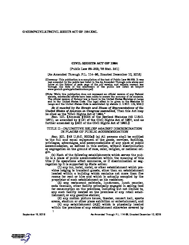 CIVIL RIGHTS ACT OF 1964 [Public Law 88–352 - GovInfo