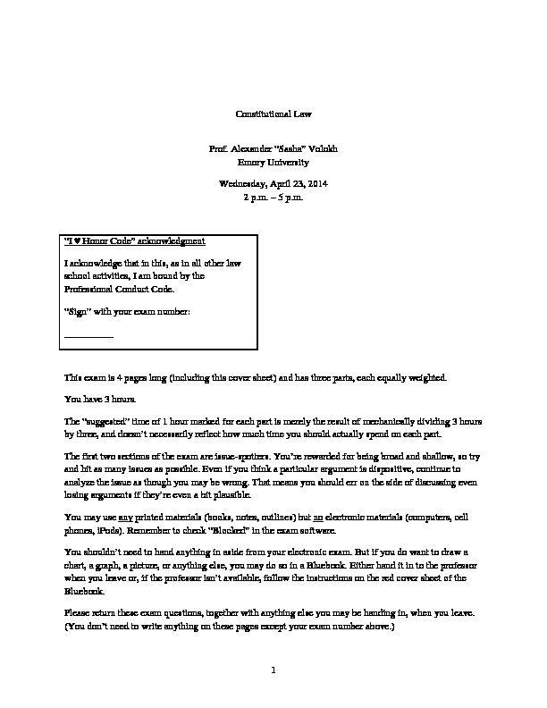 [PDF] Con Law Sample Exam Spring 2014 - Emory University