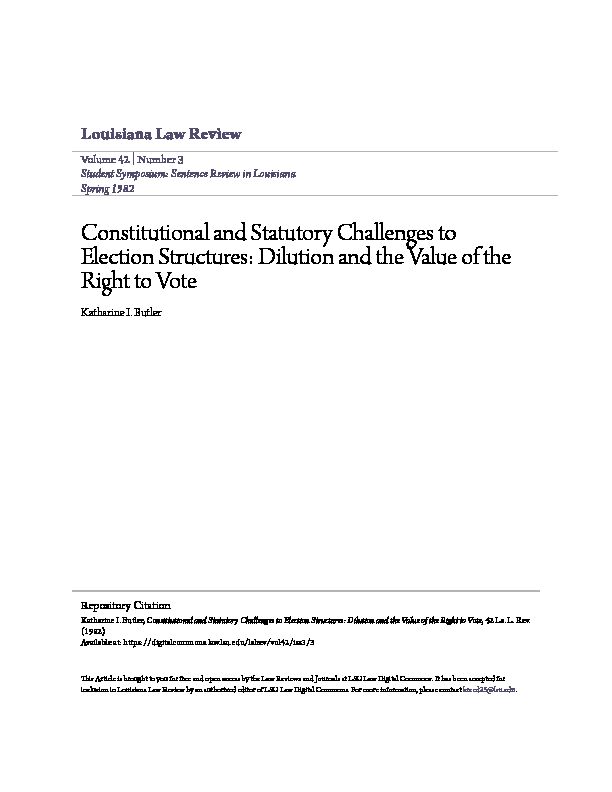 [PDF] Constitutional and Statutory Challenges to Election Structures - CORE