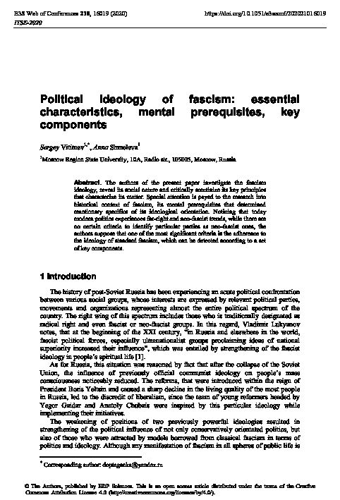 Political ideology of fascism - E3S Web of Conferences