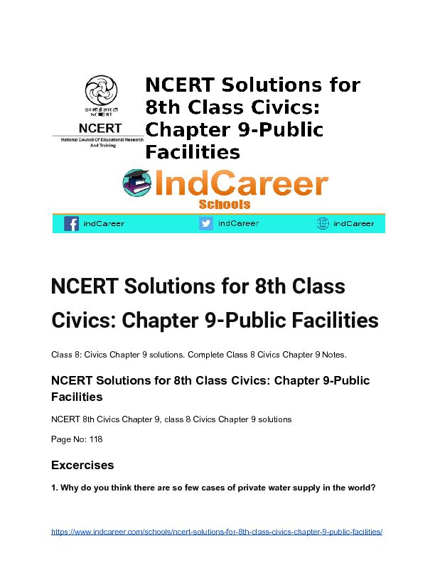 [PDF] NCERT Solutions for 8th Class Civics: Chapter 9-Public Facilities