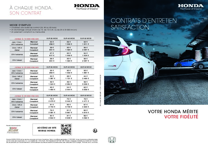 Honda - CONTRATS DENTRETIEN SATISFACTION