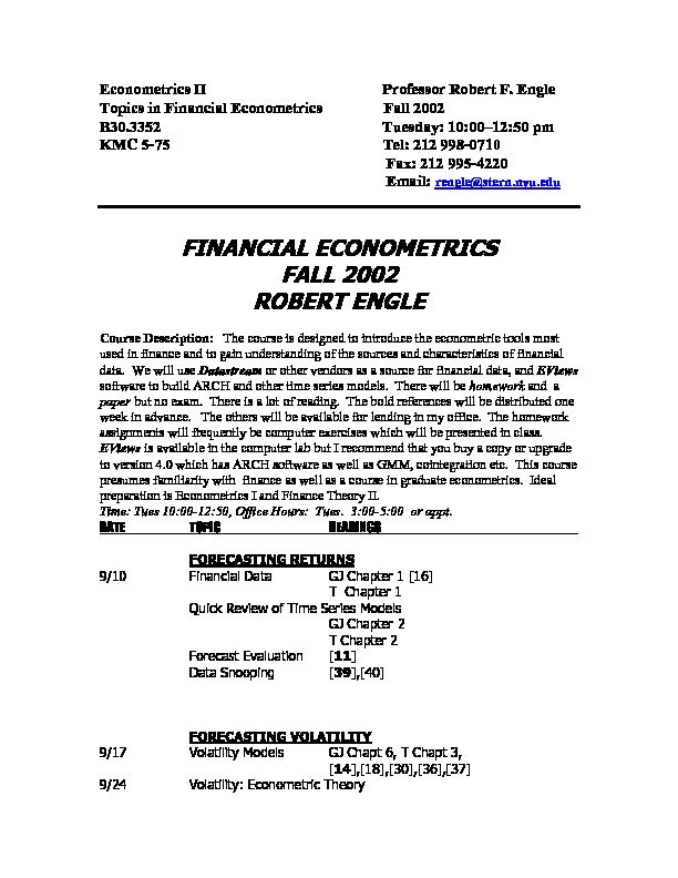 [PDF] FINANCIAL ECONOMETRICS - NYU Stern