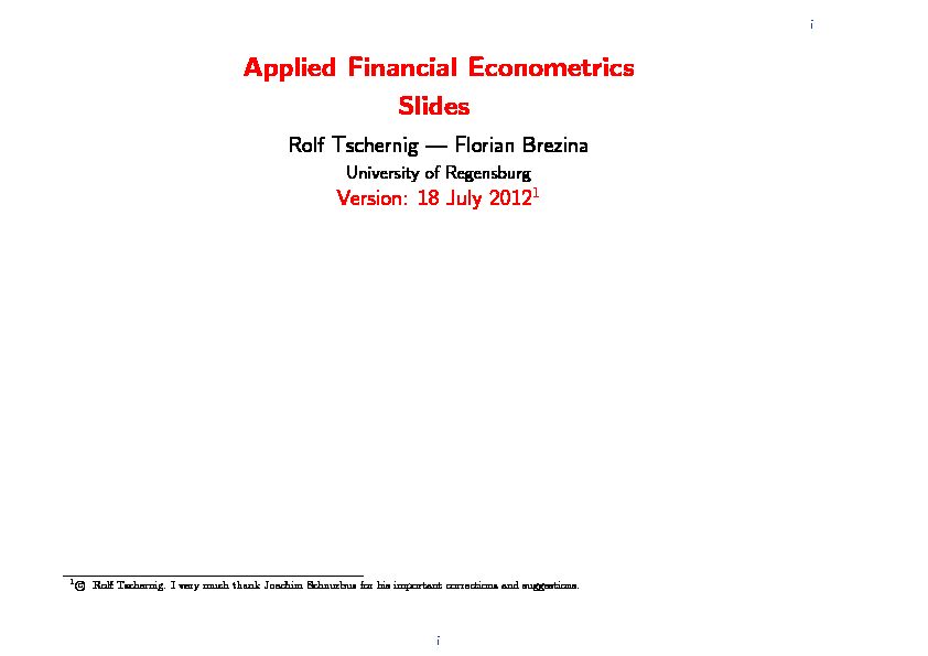 [PDF] Applied Financial Econometrics Slides