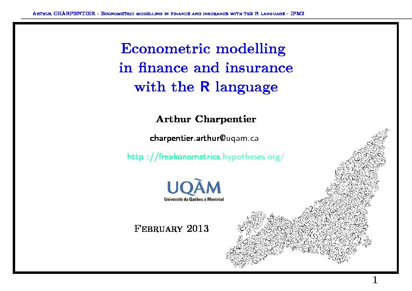[PDF] Econometric modelling in finance and insurance with the R language