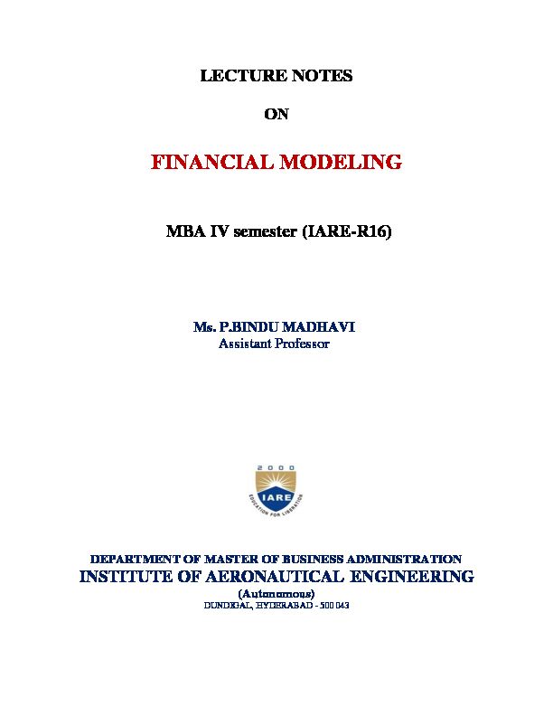 [PDF] FINANCIAL MODELING - IARE