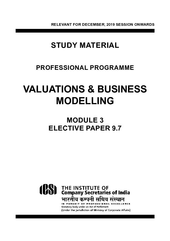 [PDF] VALUATIONS & BUSINESS MODELLING - ICSI