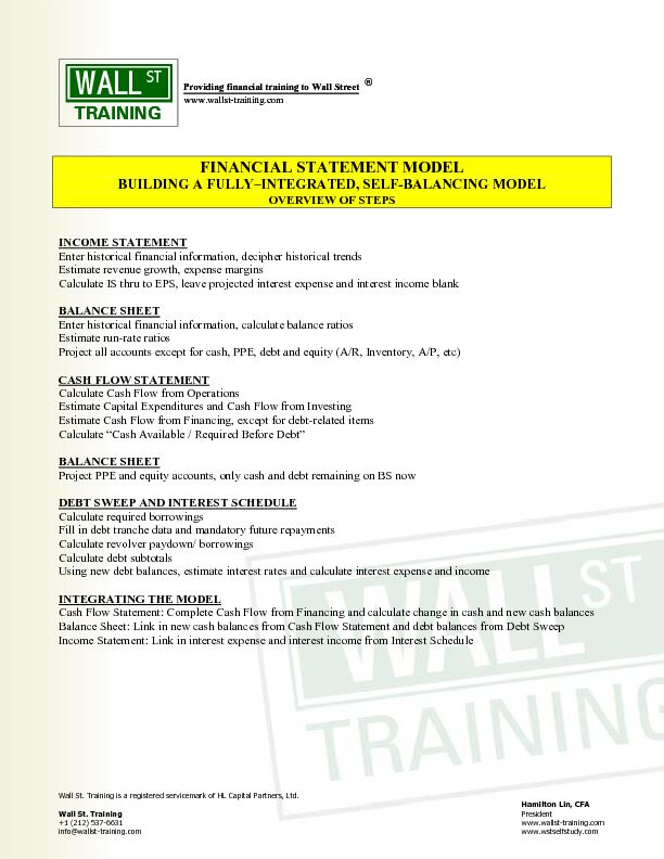 [PDF] Financial Modeling 1-page Tutorial - Wall Street Training