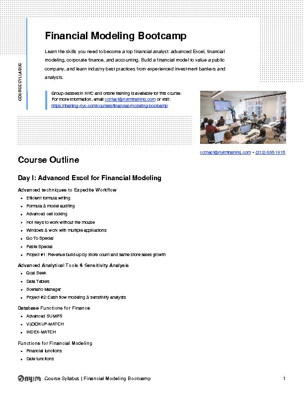 [PDF] Course Syllabus  Financial Modeling Bootcamp
