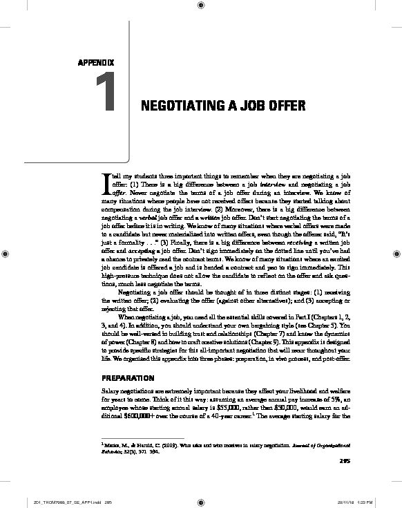 [PDF] NEGOTIATING A JOB OFFER - Leigh Thompson