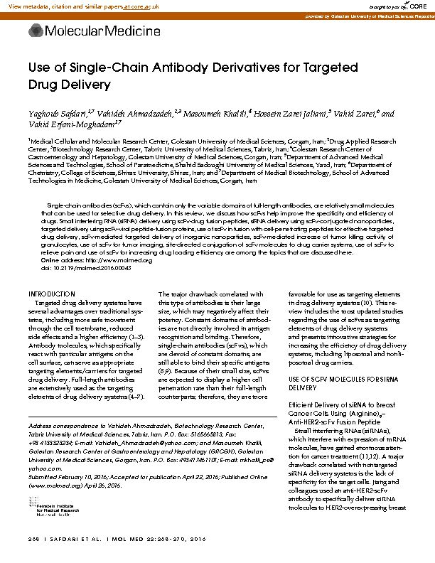 [PDF] Use of single-chain antibody derivatives for targeted drug  - CORE