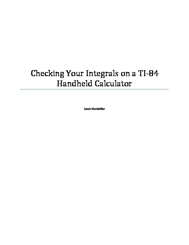 [PDF] Checking Your Integrals on a TI-84 Handheld Calculator