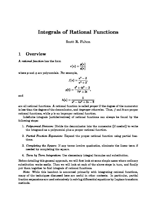 [PDF] Integrals of Rational Functions
