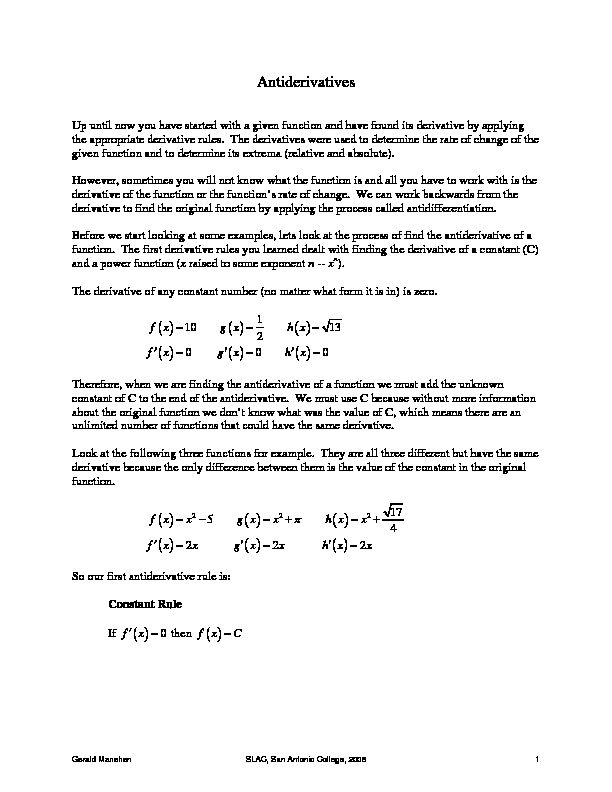 [PDF] math1325-antiderivativespdf - Alamo Colleges