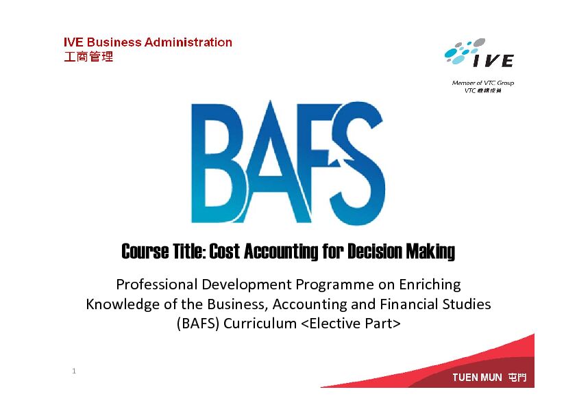 [PDF] Course Title: Cost Accounting for Decision Making
