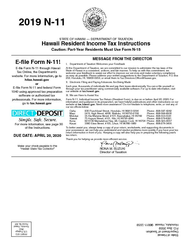 [PDF] Instructions for Form N-11 Rev 2019 - Hawaiigov