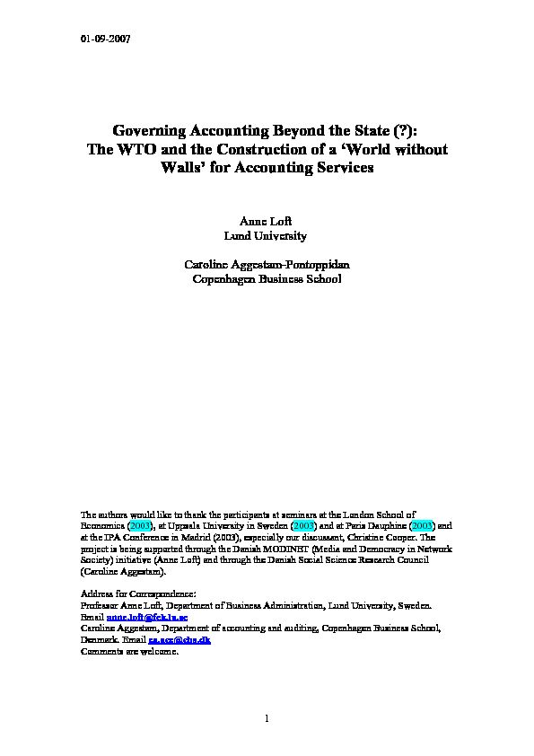 [PDF] Governing Accounting Beyond the State (?): The WTO and the