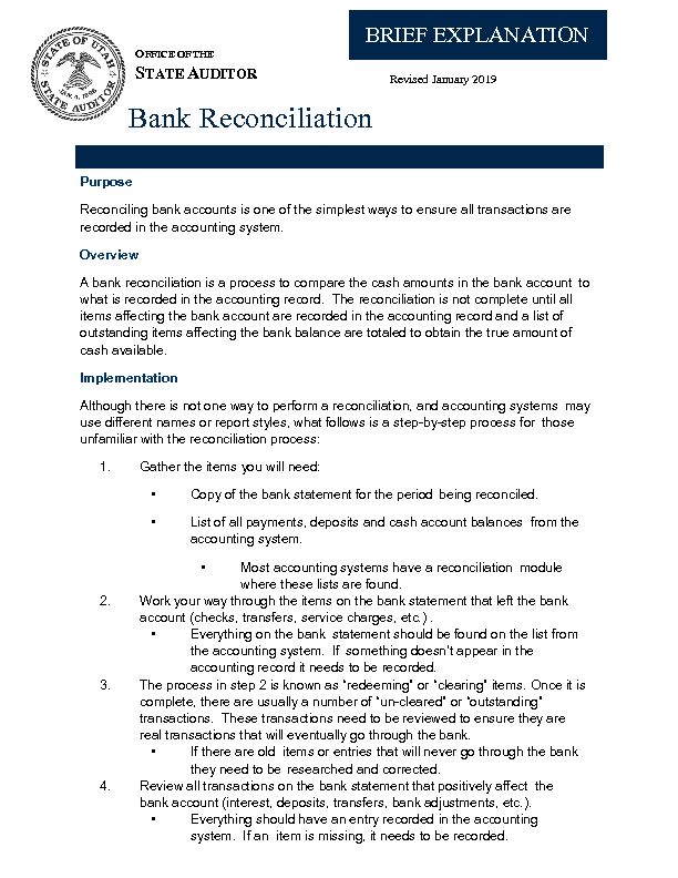 [PDF] Bank Reconciliation - Utah State Auditor - Utahgov