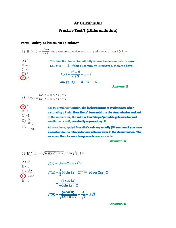 [PDF] AP Calculus AB Practice Test 1 (Differentiation) - mr solis weebly
